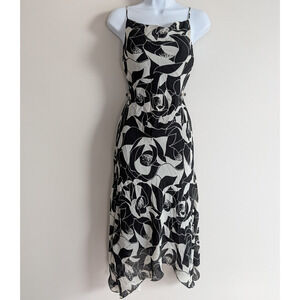 Vintage B Smart Midi Dress Womens 6 Floral Whimsigoth Asymmetric Romantic 90s